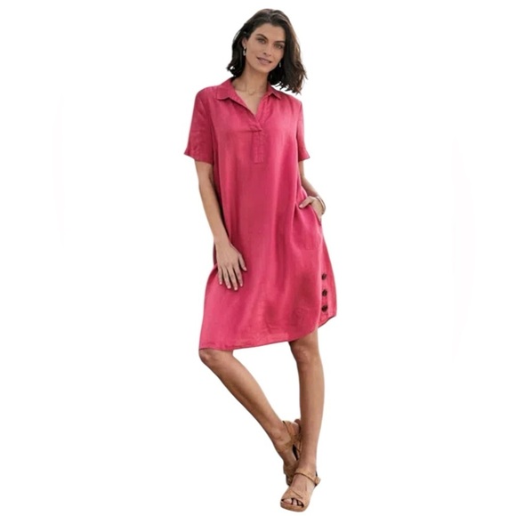 J. Jill Dresses & Skirts - J. Jill | Love Linen Pink Side Button Shirt Dress in Rose Wine Size XS NWT